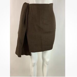 Tish Cox Sz XXS Asymmetric Pencil Skirt Brown Canvas Pleated Side Boho Texas